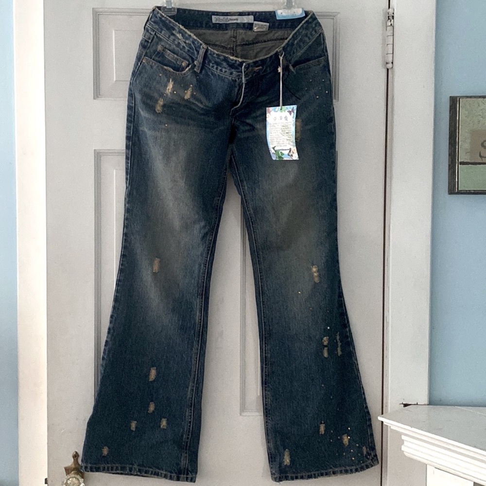 Mudd Jeans - Distressed Flare with Gold Rhinestone Accents - size 11 - NWT!!